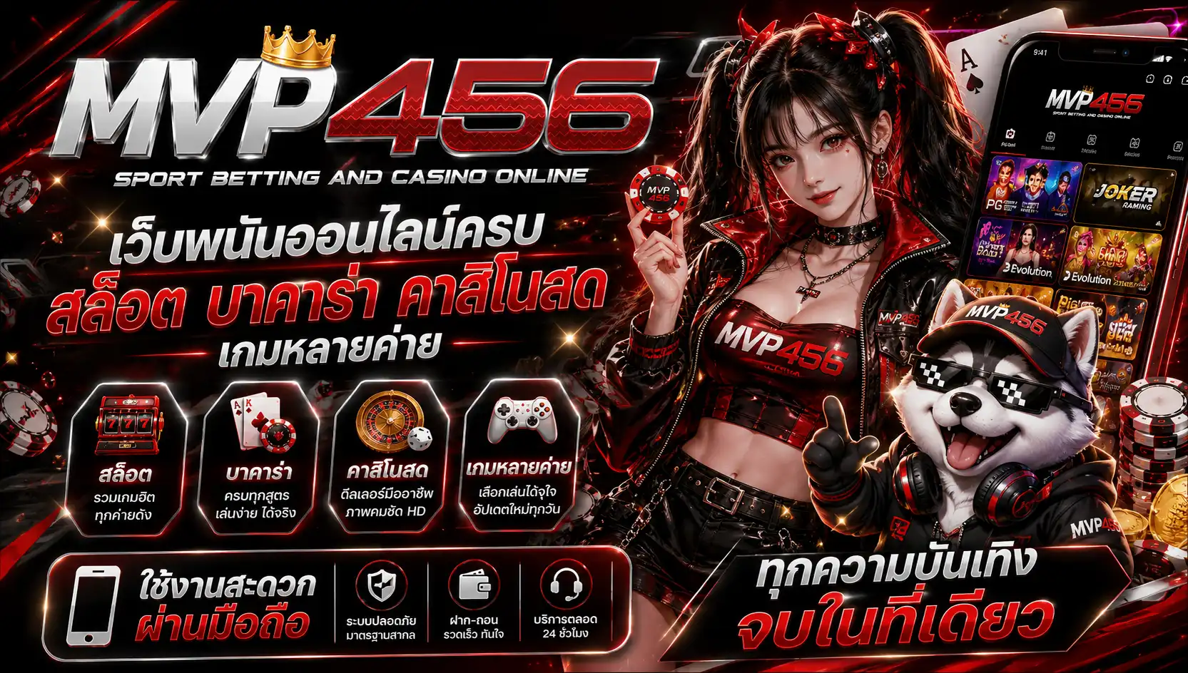 mvp456 เว็บพนันออนไลน์ครบสล็อต บาคาร่า คาสิโนสด เกมหลายค่าย ใช้งานสะดวกผ่านมือถือ